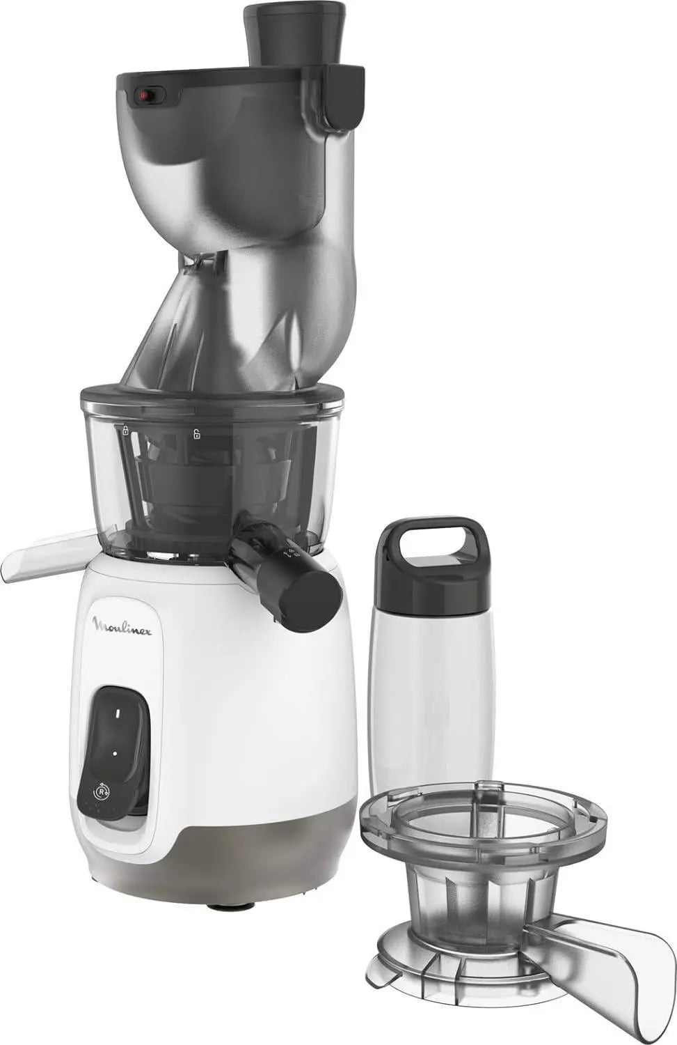 MOULINEX Ultra Juice Entsafter für Kaltsaft 2 Filter Trinkflasche 600 ml extra breit 85 mm Automatisches Programm Easy Clean Entsafter für ganze Früchte und Gemüse, leise, 200 W, ZU600110 - Smeg Point  - Online Handel